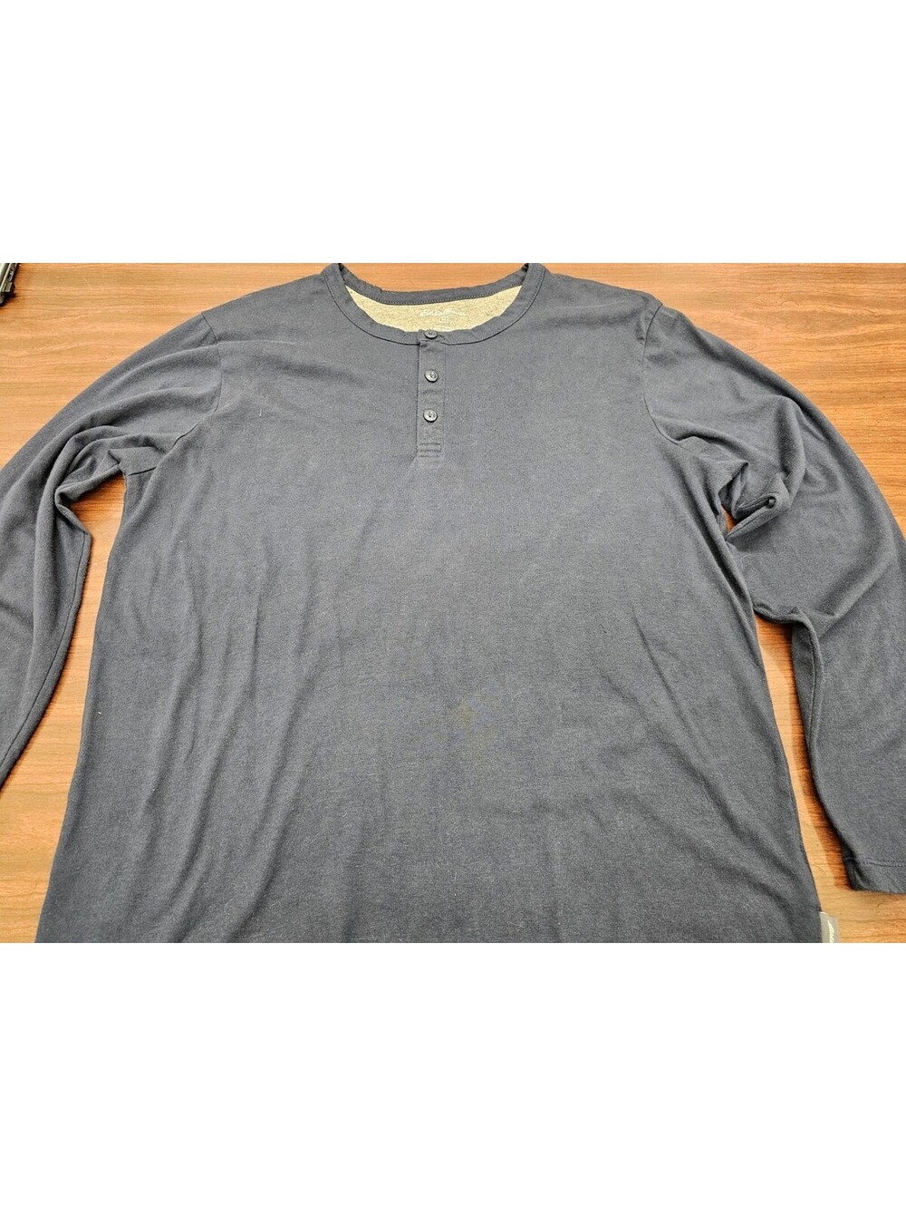 Eddie Bauer Mens Medium Navy Blue Long Sleeve Henley Shirt Cotton Blend Gorpcore